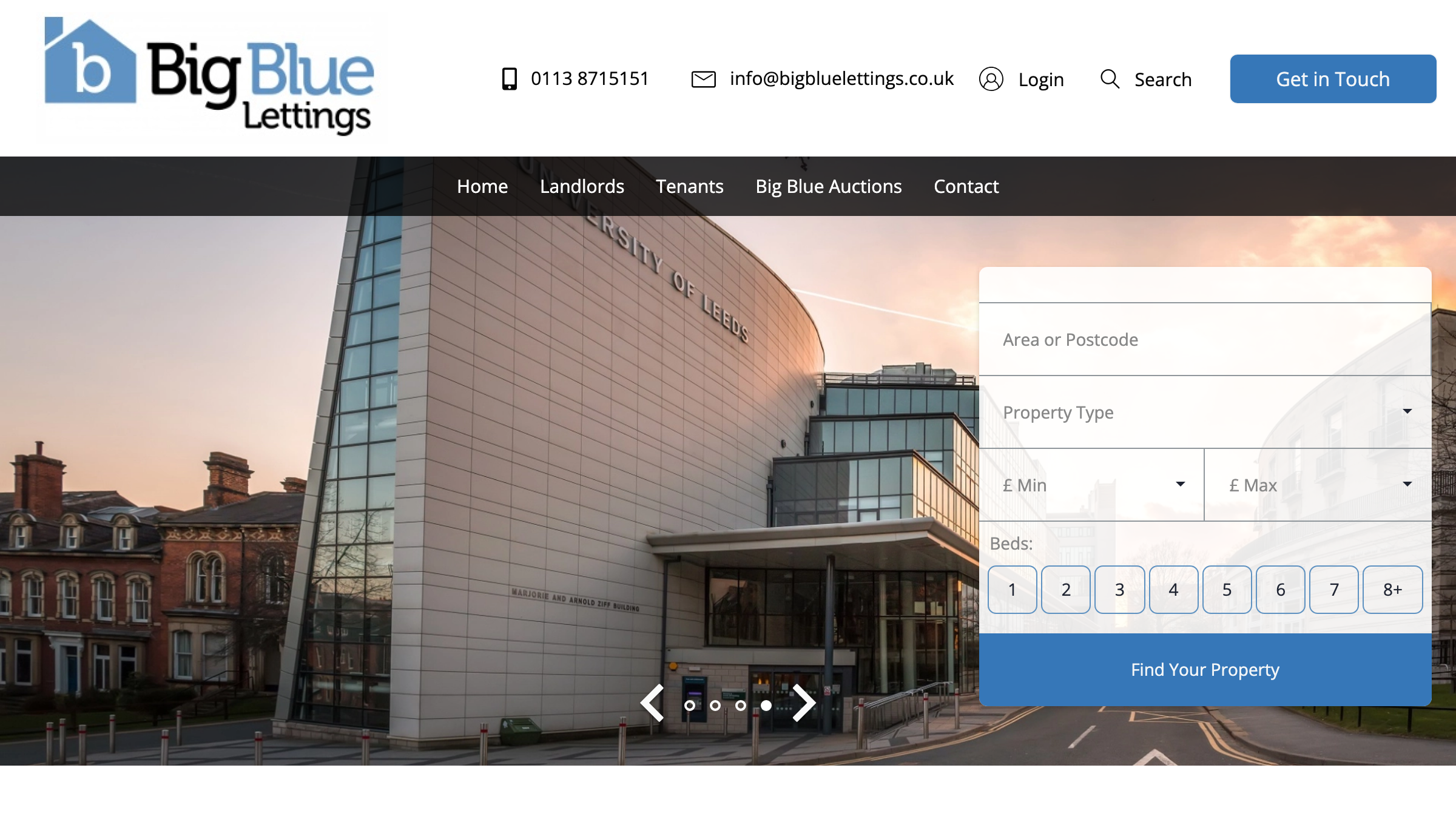Big Blue Lettings page preview