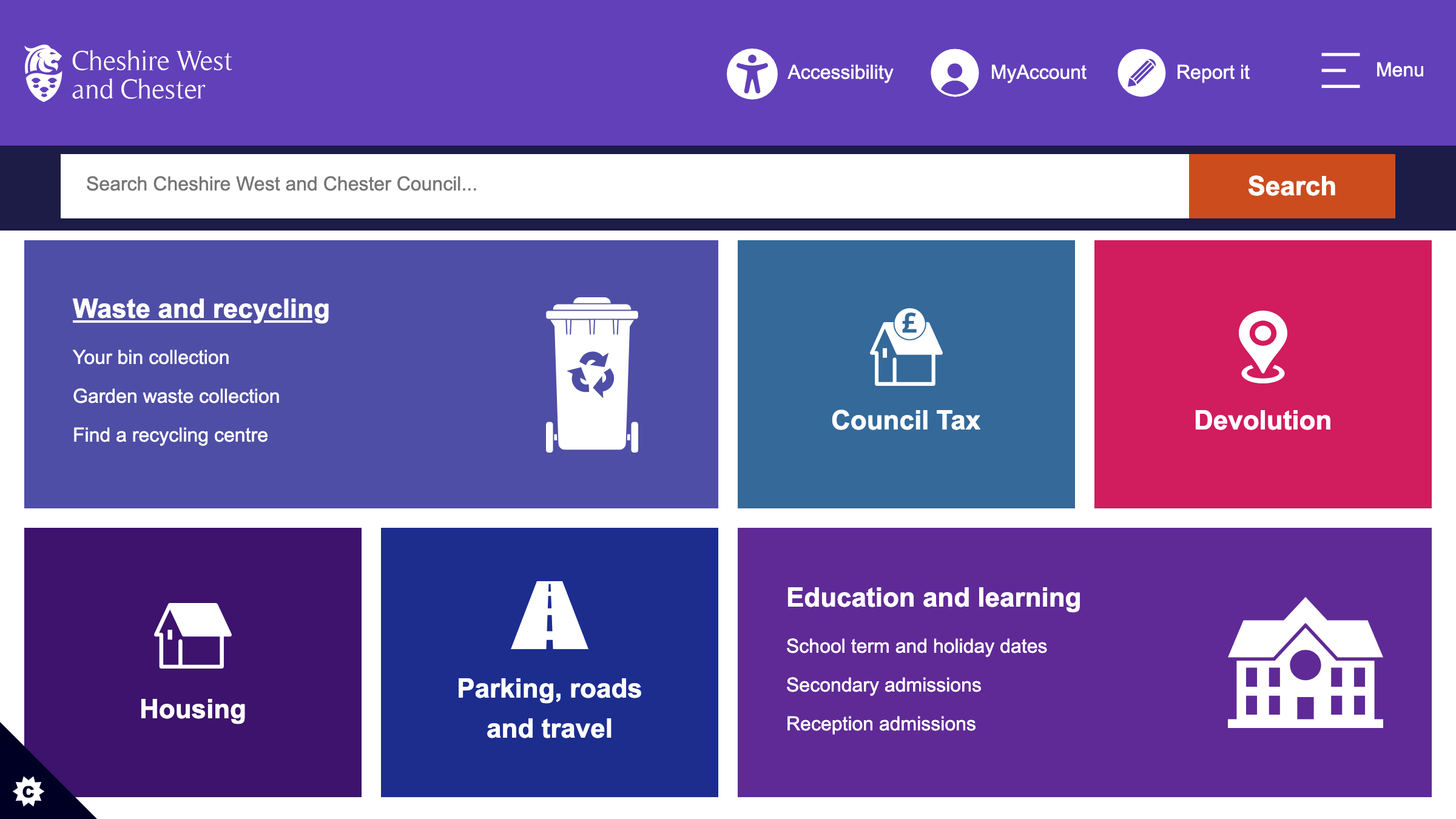 Cheshire West and Chester website preview