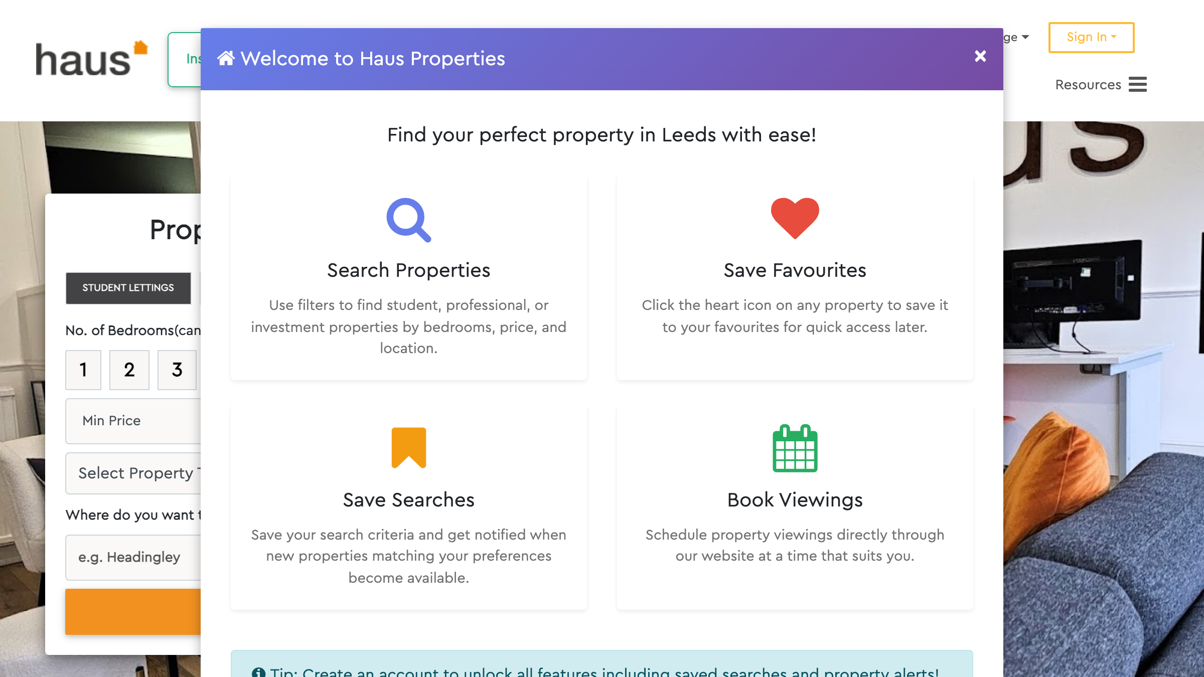 Haus Properties page preview
