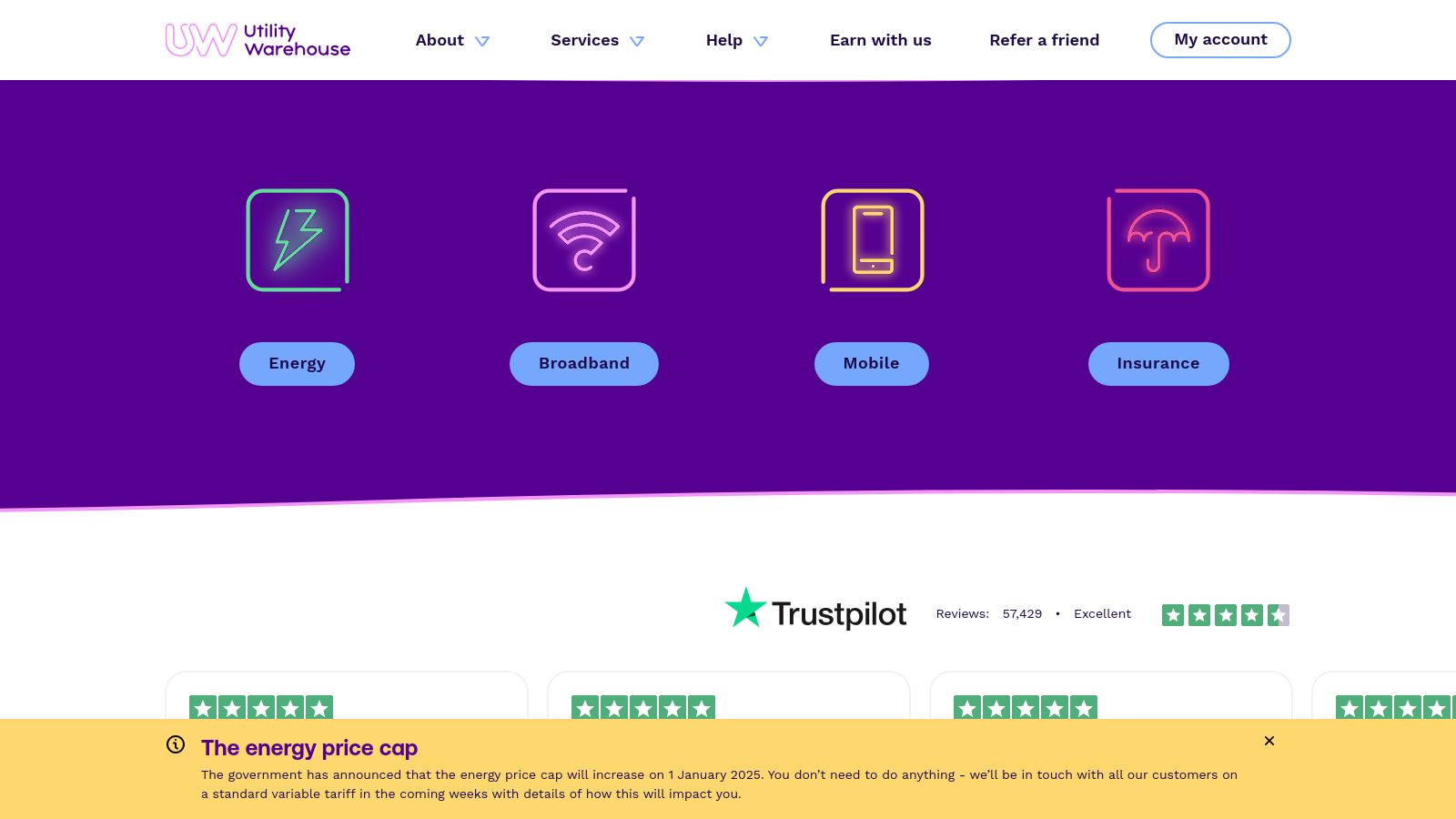 Utility Warehouse page preview
