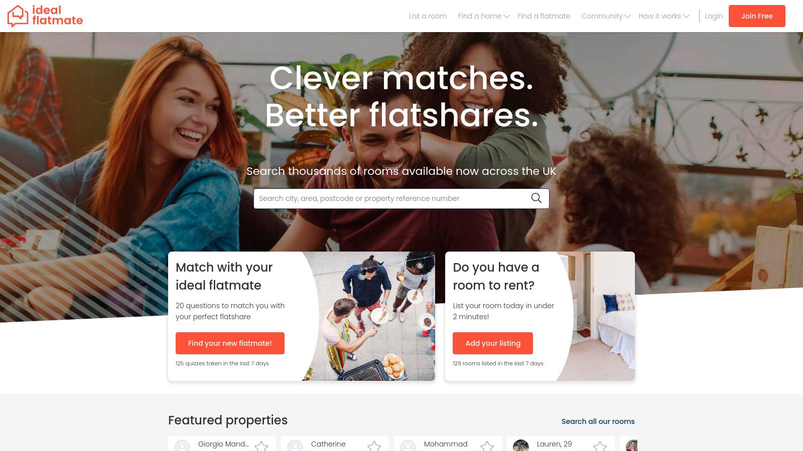 Ideal flatmate page preview