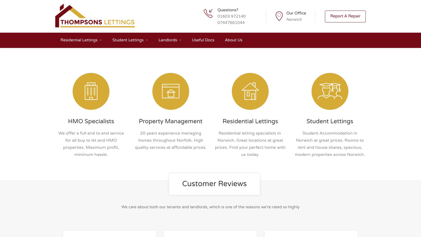 Thompsons Lettings page preview