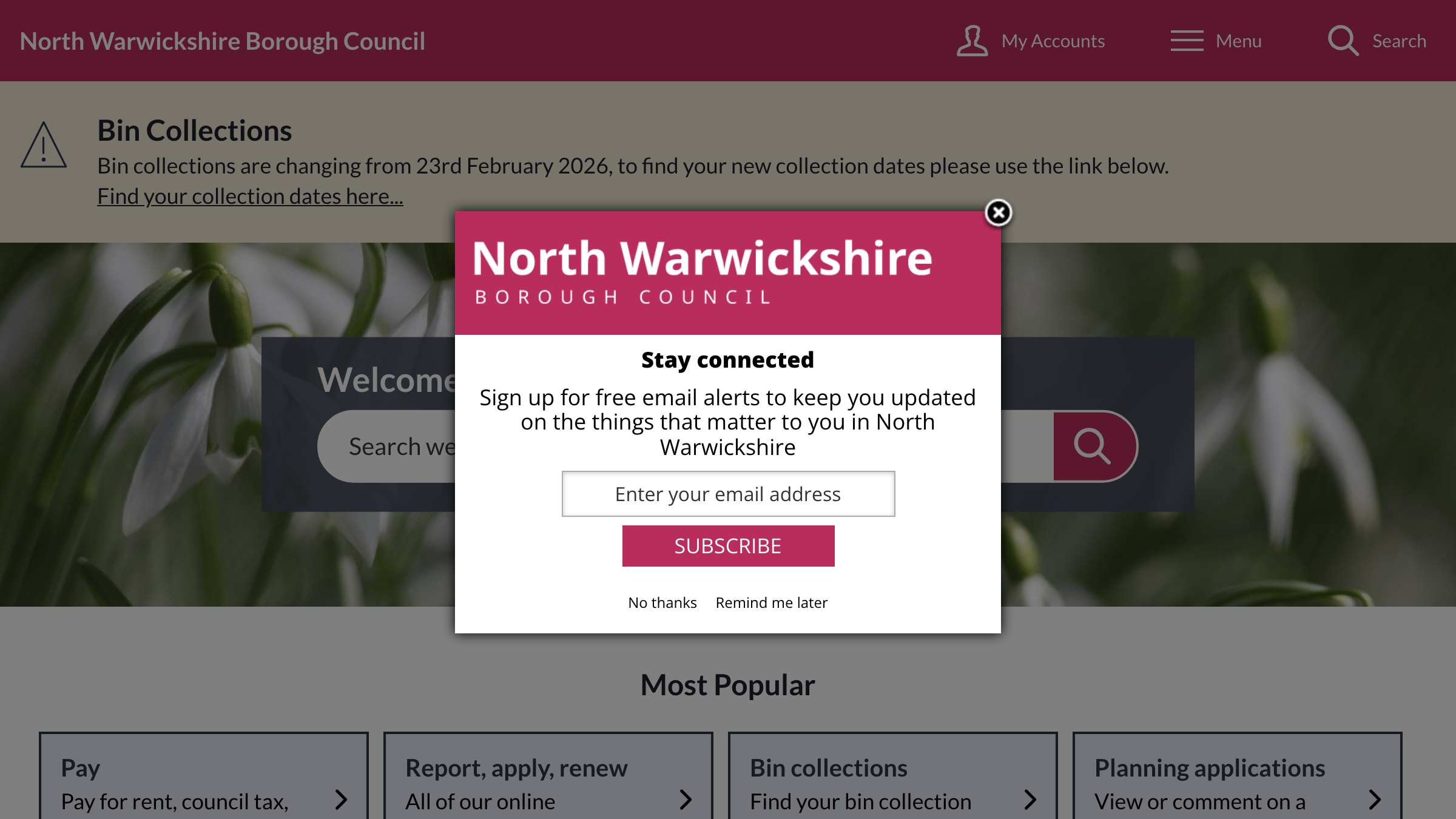 North Warwickshire website preview