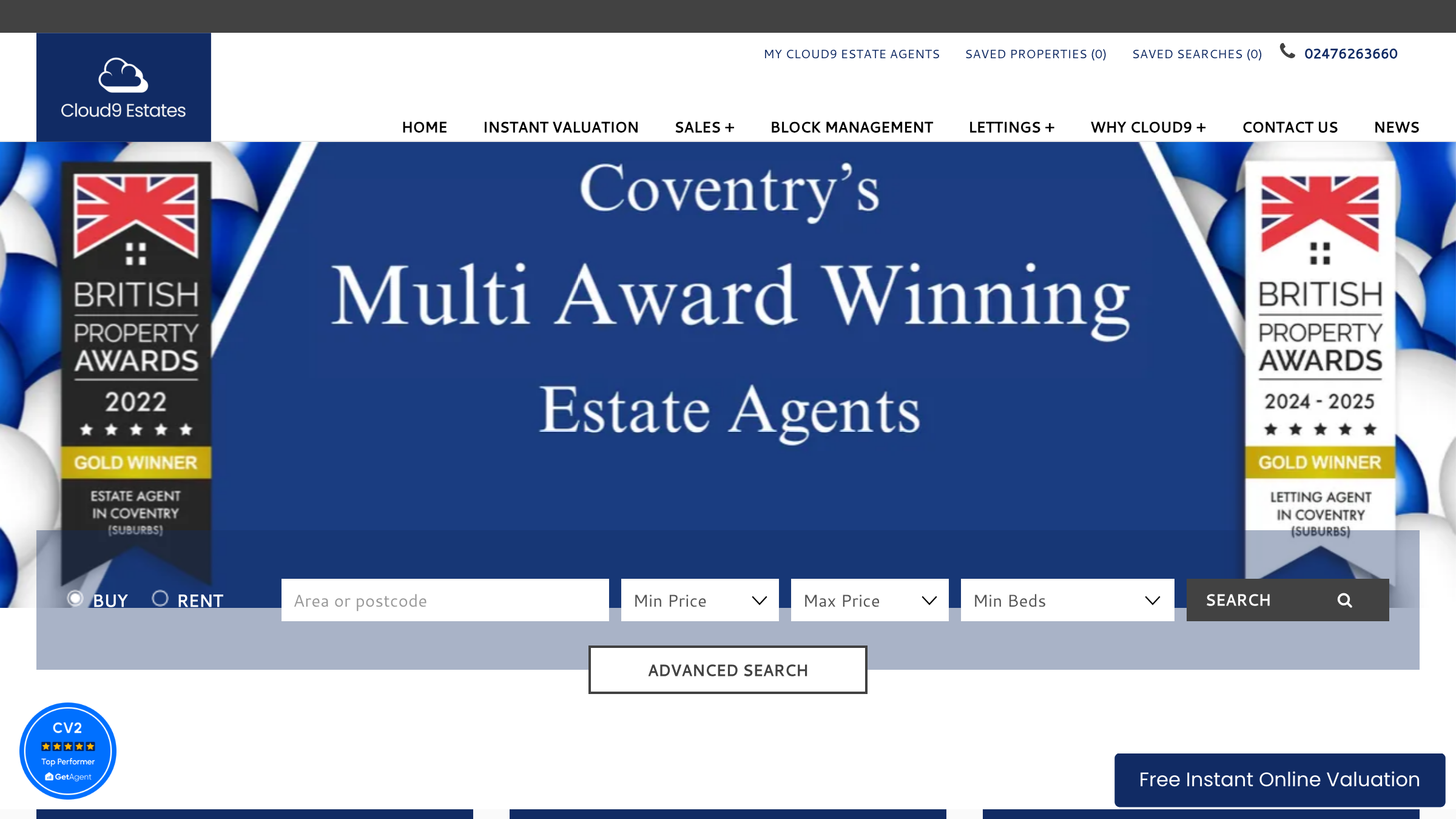 Cloud9 Estate Agents page preview